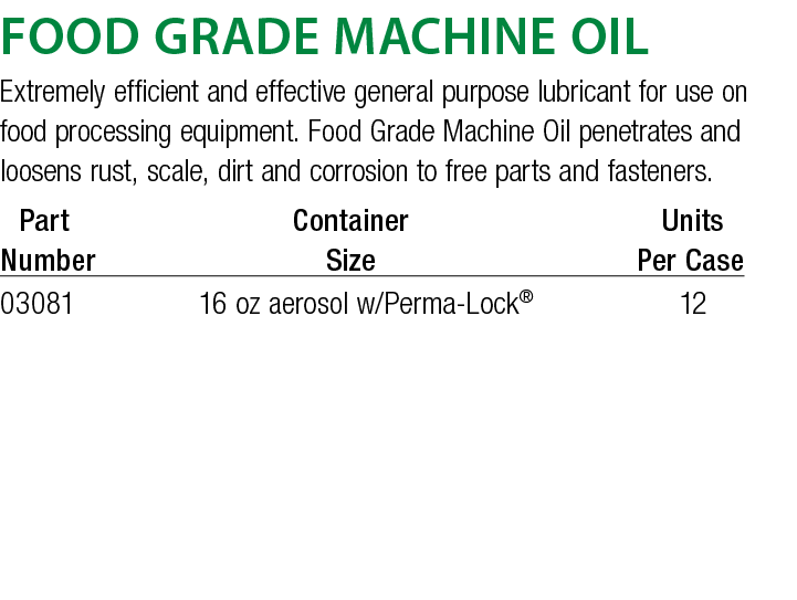 Food Grade Machine Oil Extremely efficient and effective general purpose lubricant for use on food processing equipme   