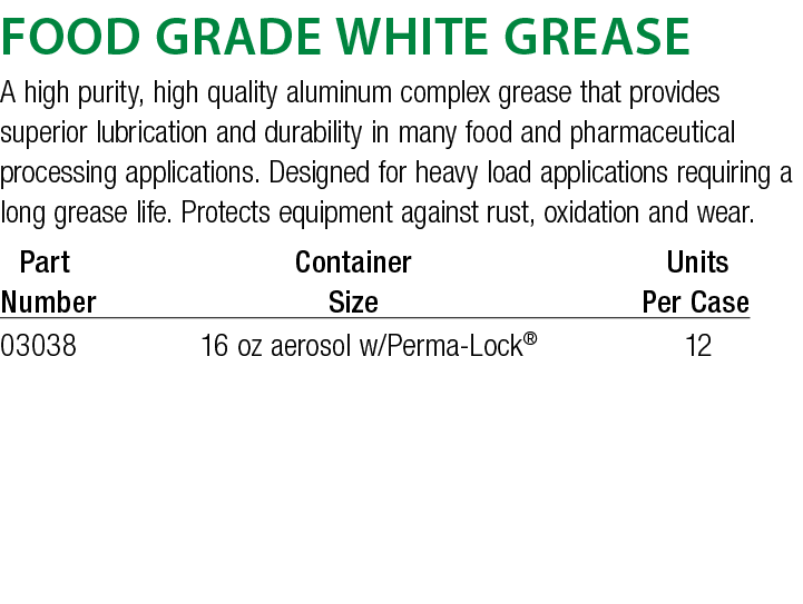 Food Grade White Grease A high purity, high quality aluminum complex grease that provides superior lubrication and du   