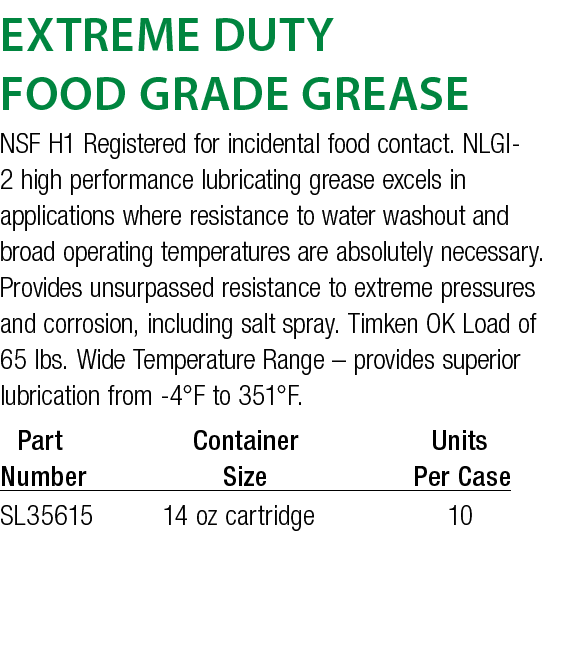 Extreme Duty Food Grade Grease NSF H1 Registered for incidental food contact  NLGI-2 high performance lubricating gre   