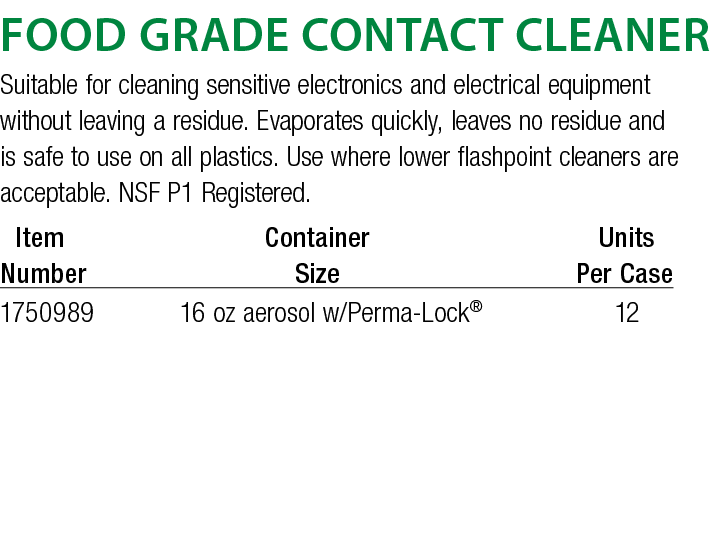Food Grade Contact Cleaner Suitable for cleaning sensitive electronics and electrical equipment without leaving a res   