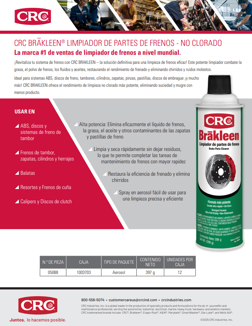 2025 CRC BRAKLEEN® LIMPIADOR DE PARTES DE FRENOS - NO CLORADO