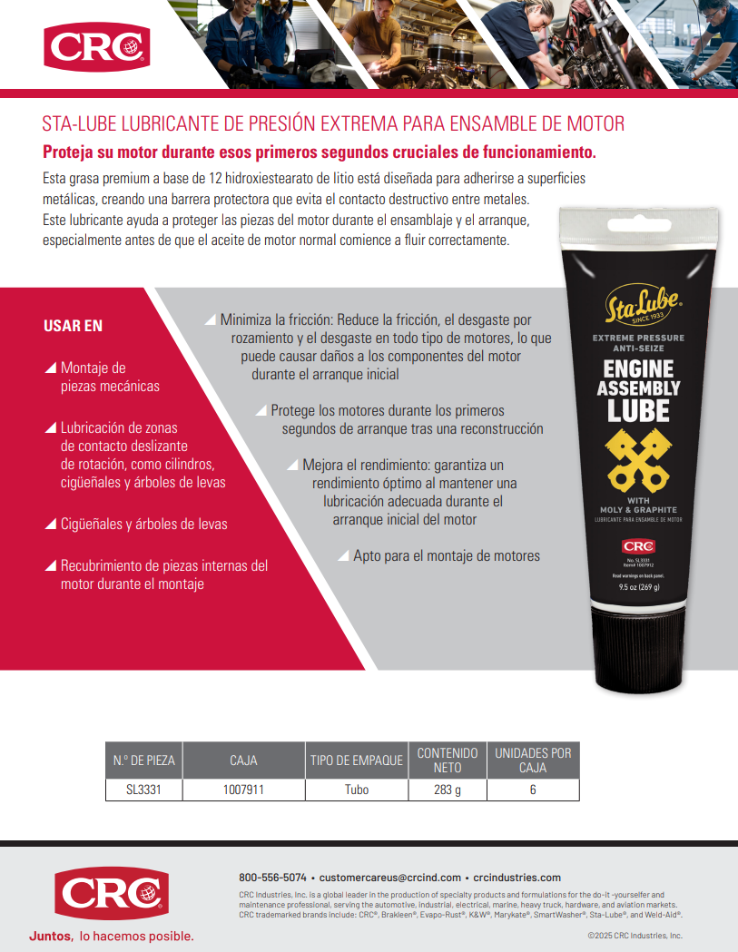 2025 STA-LUBE LUBRICANTE DE PRESIÓN EXTREMA PARA ENSAMBLE DE MOTOR
