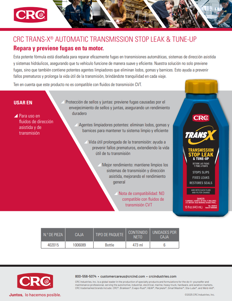 2025 CRC TRANS-X® AUTOMATIC TRANSMISSION STOP LEAK & TUNE-UP