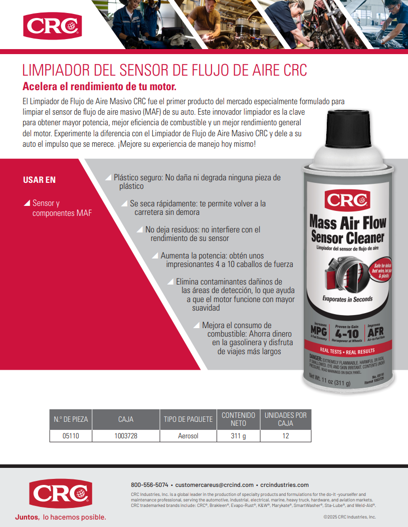 2025 LIMPIADOR DEL SENSOR DE FLUJO DE AIRE CRC